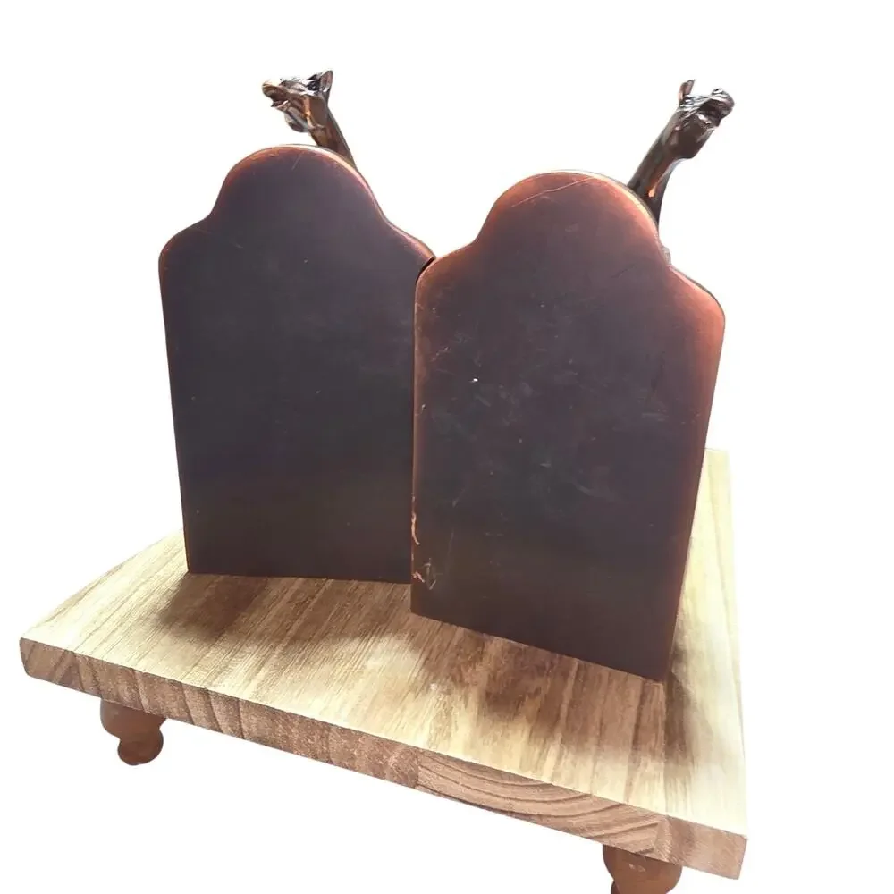 TWO POWER FINE HORSES STANDING BRONZE COLOR HEAVY-DUTY BOOKENDS